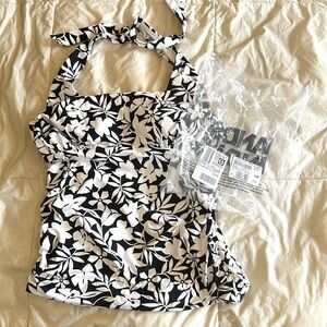 Lands’ End Brand New Tankini black floral halter top
